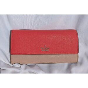 Kate Spade Slim Bifold Envelope Style Wallet Clutch Red/Orange? Beige Gold